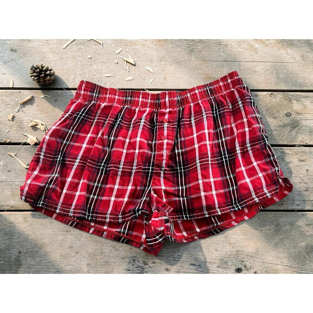 Victoria's Secret PINK Sleep Shorts Sz S Cotton Red Plaid Pajama Loungewear